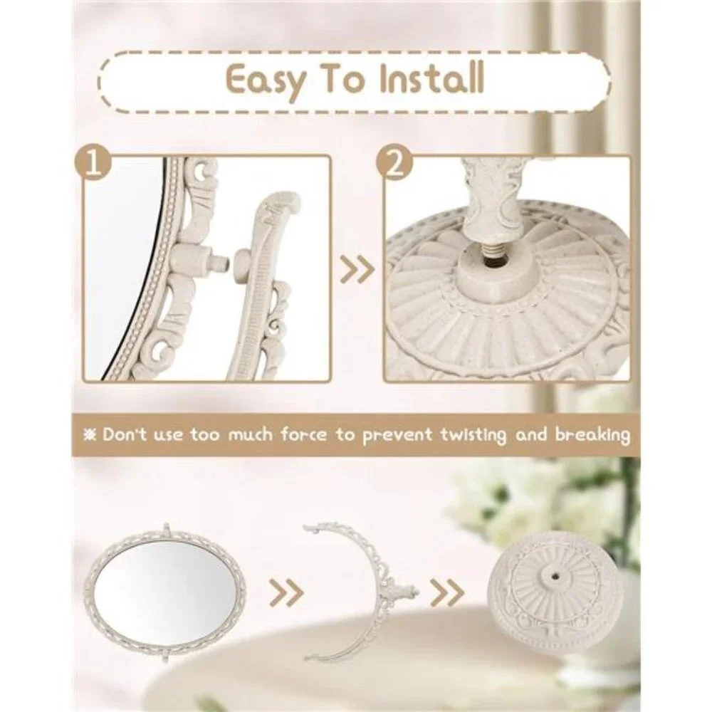 Vintage Vanity Mirror Shabby Chic Decor |360° Rotating Double-Sided Table Mirror